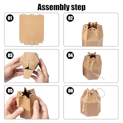 Odowalker 50 Pcs Lantern Hexagon Kraft Paper Package Box with Twine, Paper Candy Boxes, Gift Wrap Boxes for Birthday Weddi...