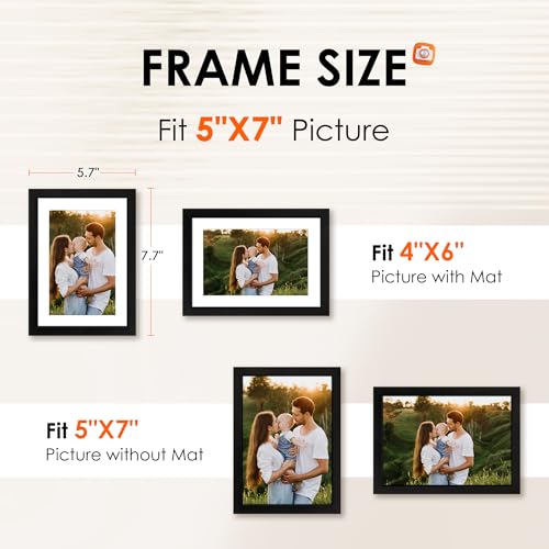 FIXSMITH 5x7 Picture Frame Set of 4, Photo Frame with HD Plexiglass, Display Pictures 4x6 with Mat or 5x7 Without Mat Mult...