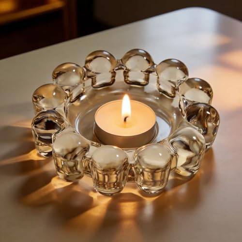 khtumeware 1 Pack Bubble Candle Dish – Chic Smoky Clear Glass Candle Dish for Home Decor – Decorative Modern Candle Holder...