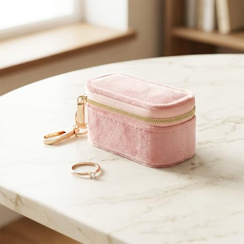 Sdfvsdg Velvet Mini Travel Jewelry Case Small 2-in-1 Ring Holder Box Keychain Portable Storage Clutch Organizer Gift for W...