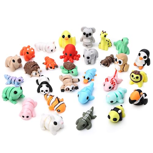 Gencokok 30PCS 3D Printed Animals Set, Mini 3D Printed Animals, Animal Figurines Exquisite Cute Pocket Pets Toy, Cute Arti...