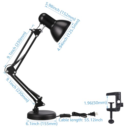 TORCHSTAR Metal Desk Lamp with Clamp, Swing Arm, Architect Adjustable Gooseneck Table Lamp, Clip Desk Lights for Home Offi...