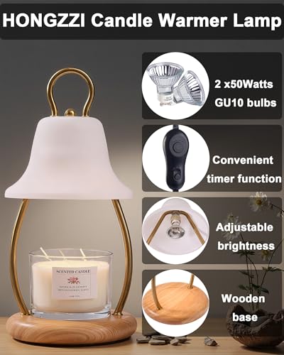 HONGZZI Candle Warmer Lamp with Timer & Dimmer - Electric Candle Light Warmer for Jar Candles, Adjustable Brightness, 2 Re...