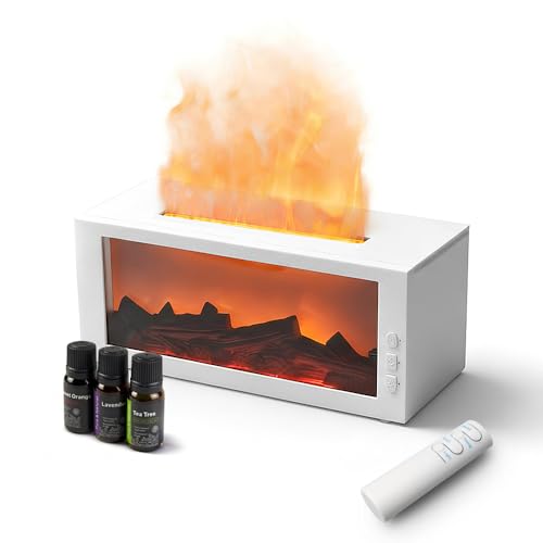 Essential Oil Diffuser,Fireplace Diffusers with 3 Aromatherapy Oils Set,300ml Color Flame Aroma Diffuser with Remote Contr...