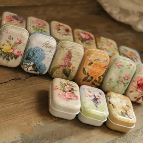8Pcs Mini Flower Tin Trinket Jewelry Organizer Storage Box Decorative Boxes Small Metal Tins with Hinged Lids Portable Box...