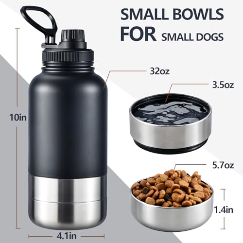 Cibaabo Insulated Dog Water Bottle with 2 Bowls, 32oz Travel Stainless Steel Double Wall Thermos, Portable Pet Dispenser, ...