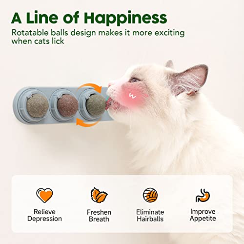 Potaroma 4 Catnip Silvervine Ball Toys, Extra Cat Energy Ball, Edible Cats Lick Kitten Chew, Teeth Cleaning Dental Wall Tr...