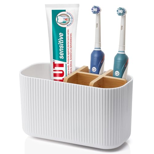 GFWARE White Toothbrush Holder - Bamboo Toothbrush Holders for Bathrooms Electric Toothbrush Holder Organizer Kids Toothbr...