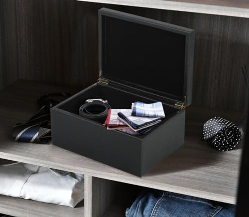HofferRuffer Faux Leather Decorative Box, Large Wooden Structure Keepsake Box Accessory Organizer Jewelry Organizer with H...
