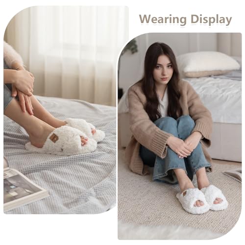 GOEWY Fuzzy Open Toe Slippers for Women Indoor and Outdoor with Memory Foam Cozy Cross Band Women's Slipper Cute Soft Hous...