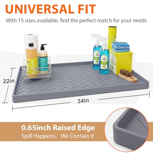 TigeJoy 34" x 22" Under Sink Mats for Kitchen Waterproof, Leak-Proof Silicone Mat Sink Protector and Cabinet Liner, Kitche...