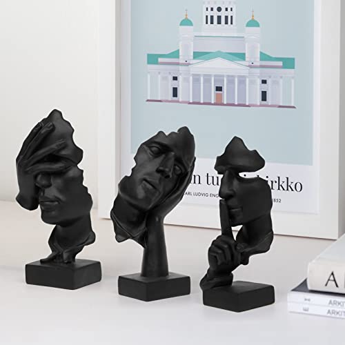 prosfalt 3 Pcs Thinker Statue, Silence is Gold Abstract Art Figurine, No Hear No See No Speak Modern Home Resin Sculptures...