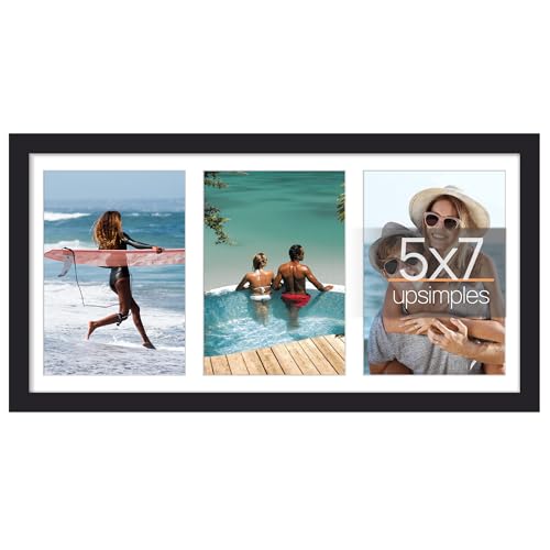 upsimples 8x16 Collage Picture Frame, Display Pictures 3 5x7 with Mat or 8x16 Without Mat, Wall Hanging 3 5x7 Picture Fram...