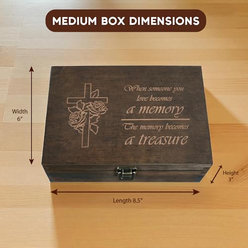 Engraved Memorial Memory Box – Wooden Keepsake Box for Loss of Loved One or Pet – Sympathy Gift – Medium Size – Dark Walnu...
