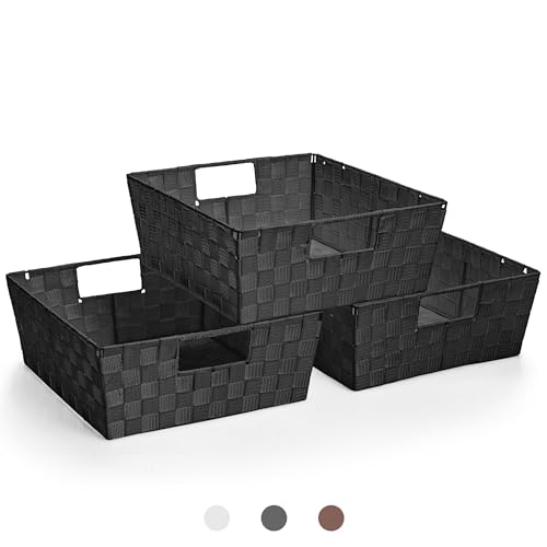Sorbus Set of 3 Large Woven Storage Baskets – Mesh Hand-Woven Baskets for Organizing, Fabric Storage Bins for Linen Closet...