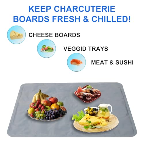 2 Pcs Large Reusable Freezable Ice Mat for Keeping Food Trays, Cheese Boards, Veggie Plates Fresh and Cold, Charcuterie Ch...