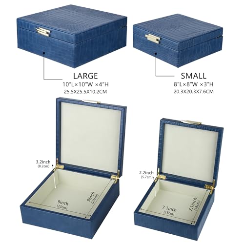 HofferRuffer Square Decorative Boxes, Set of 2 Nesting Storage Memory Keepsake Boxes with Lids, Stylish PU Leather Trinket...