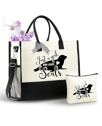 InnoBeta Seal Gifts for Seal Lovers on Christmas or Birthday, Canvas Tote Bag with Top Zipper Closure and Shoulder Strap -...