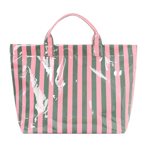 JQWYGB Striped PVC Tote Bag Large Glossy Striped Handbags Waterproof Top Handle Bag Plastic Tote Handbag Beach Travel Work