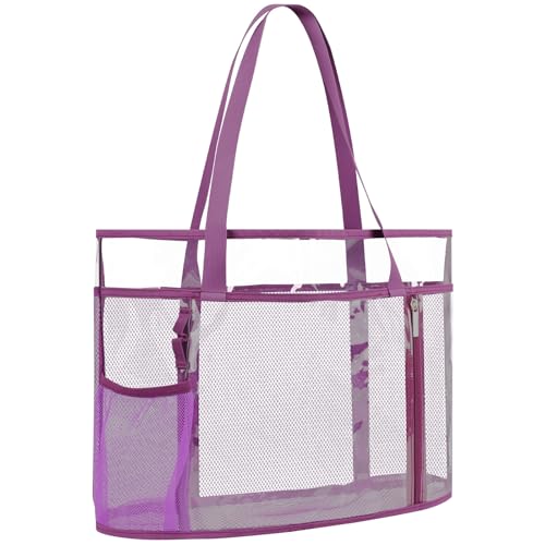 TINYAT Beach Tote Bag for Women Large Capacity - Waterproof Sandproof 6 Pockets with Zipper Gym Travel Shopping Handbag