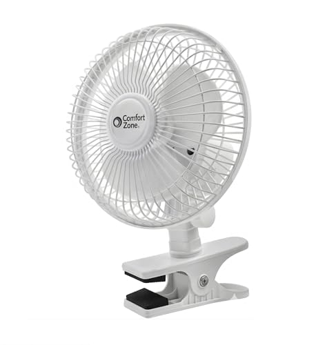 Comfort Zone Portable Clip on Fan with Fully Adjustable Tilt, Electric, 6 inch, Quiet, Indoor, 2 Speed, Mini Desk Fan, Tab...
