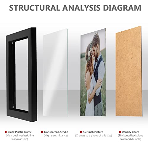 PECULA 2 Pack 5x7 Picture Frame, Black Picture Frame for Wall and Tabletop Display, Resistant Plastic Photo with Clear Ple...