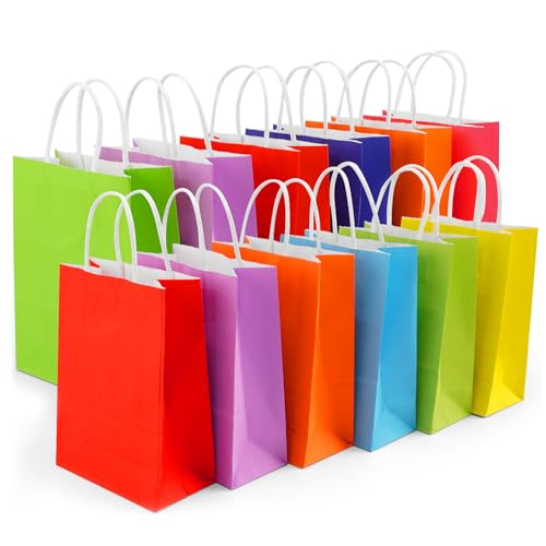 Yasashii Small Gift Bags With Handles, 24Pcs-8 Colors Kraft Paper Party Favor Gift Tteat Bags, Rainbow Bag For Christmas, ...
