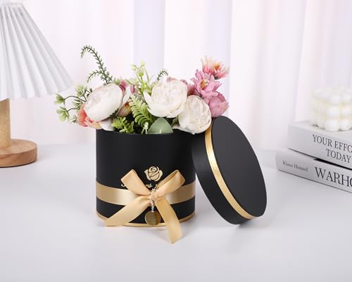 Set of 3 Cylinder Luxury Flower Boxes with Lids Round Florist Gift Ribbon Bow Cardboard Packaging Box for Flowers, Nested ...