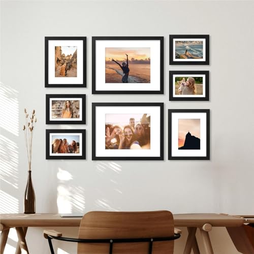 decorUhome 8x10 Picture Frame, Display Pictures 5x7 with Mat or 8x10 without Mat, Wall & Tabletop Display Photo Frame, Bla...