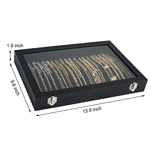 Siveit Premium Necklace Organizer Box - 20 Hooks Jewelry Tray with Transparent Lid - Display Box for Necklaces, Pendants -...