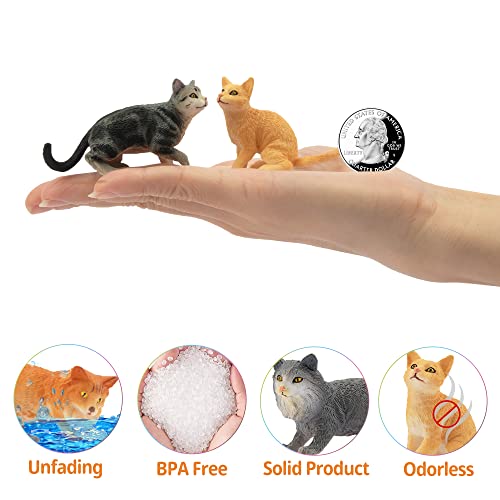 Toymany 8PCS Grey & Orange Cat Figurines Set, Realistic Cat Figures Kitten Toys, Cat Cake Toppers Easter Egg Birthday Gift...