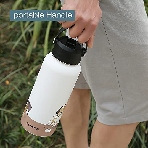 Funkrin Insulated Water Bottle with Straw Lid & Spout Lid, 32oz Personalized Vacuum Stainless Steel Travel Mug, Leak Proof...