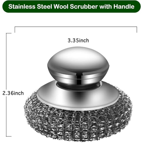 Steel Wool Scrubber with 2 Handles & 3 Replacement Wire Sponge(Scouring Pads) - Stainless Metal Cleaner Heavy Duty Brush f...