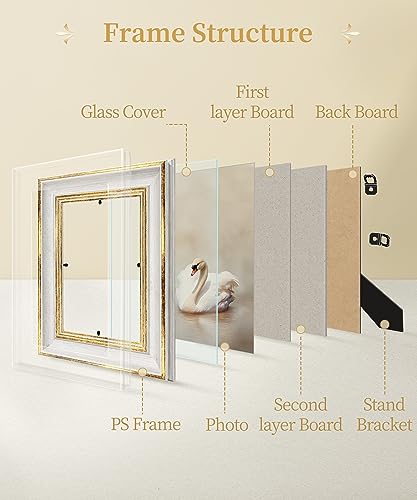 Afuly 5x7 Picture Frame Antique Vintage Photo Frame Retro White Gold Picture Frames for Desk Standing Wall Hanging Home De...