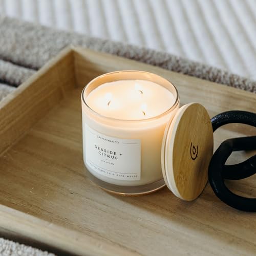 Calyan Wax Co. Seaside & Citrus 3 Wick Scented Candle - 43 Hour Burn - Luxury 3 Wick Soy Candles - Non Toxic Soy Wax Candl...
