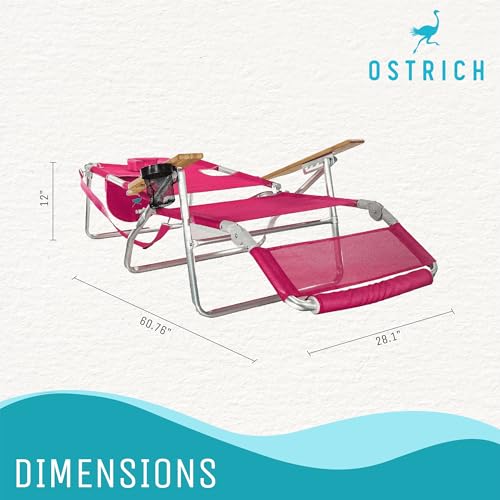 Ostrich the Original 3N1 Lightweight Beach Reclining Lounge Chair with Footrest, Outdoor Furniture for Patio, Balcony, Bac...
