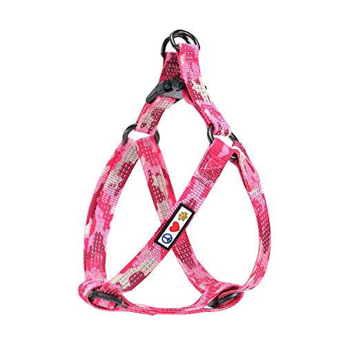Pawtitas Reflective Step-in Dog Harness – Adjustable No-Pull Vest for Puppies to Seniors, Safe & Comfortable, S Camo Pink