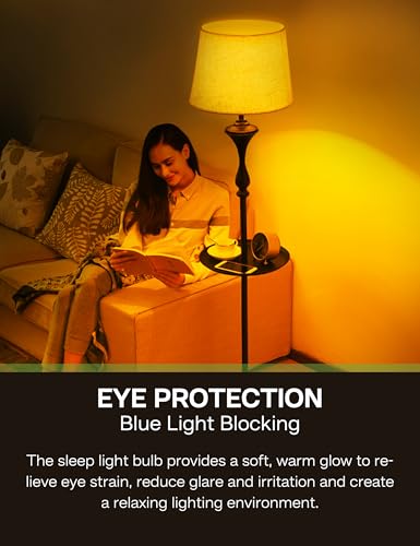 Eastiya Amber Light Bulbs for Sleep: 9W Amber Warm 1800K, Blue Blocking Dim Bulbs 60W Equivalent, E26 Bulb for Mood Soothi...