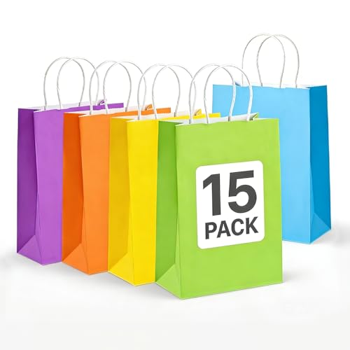 MAQIHAN Gift Bags With Handles - 15 Pcs Gift Bag Bulk Paper Bag Goody Bags Kraft Paper Bags Party Favor Bags Small Bag for...