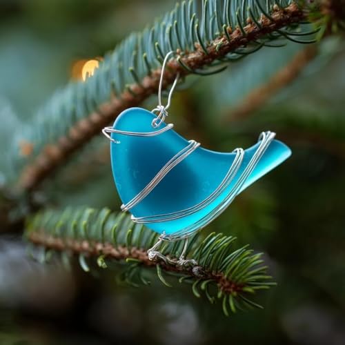 Sea Glass Birds Ornament Seaglass Cardinal Christmas Tree Hanging Ornament,Hummingbird Bluebird Red Bird Decorations Holid...