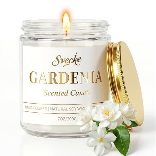 SVECKE Gardenia Scented Candle 7oz Soy Wax Jar Candle Long Burning Aromatherapy Candle for Home Bedroom Gift for Women Men...