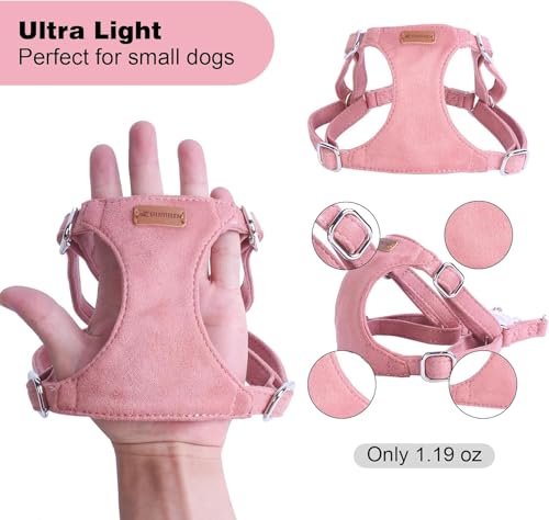 Dog Harness and Leash Set, XXS No Pull Adjustable Puppy Harness with Multifunction Pink Dog Leash and Dog Collar, Soft No ...