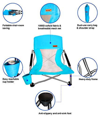 Nice C Low Beach Chair, Beach Chairs for Adults 2 Pack, Sling, Folding, Portable, Concert, Kids, Boat, River, Sand Chair, ...