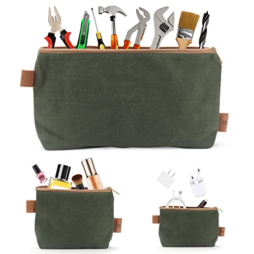 Wessleco Canvas Zipper Pouch, 3 Pack Small Tool Pouch Organizer, Heavy Duty 16OZ Waxed Canvas Mini Zipper Bag Pouch, 5.7/...