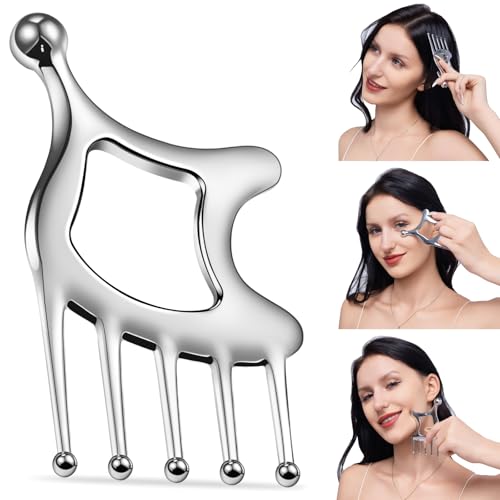 Gua Sha Tool with Handle,5in1 Scalp Massage Tool for Head&Face&Body, Protable Scalp Comb Guasha for Deep Relaxation and Re...