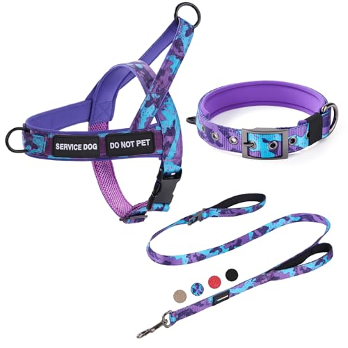 Annchwool No Pull Dog Harness,Heavy Duty Collar & Leash Set-Leash with Double Handle & Car Seatbelt Clip-Easy Control for ...