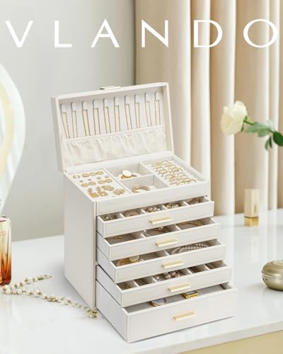 Vlando 6 Layer Large Jewelry Box - Jewelry Holder Organizer, Jewelry Box Organizer for Drawer Necklace Ring Bracelet and W...