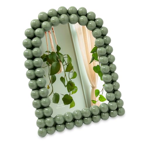 Isaac Jacobs 4x6 Glossy Rosemary Green Double Bauble Arch Photo Frame with Black Fabric Easel, Tabletop, Wall-Mountable, S...