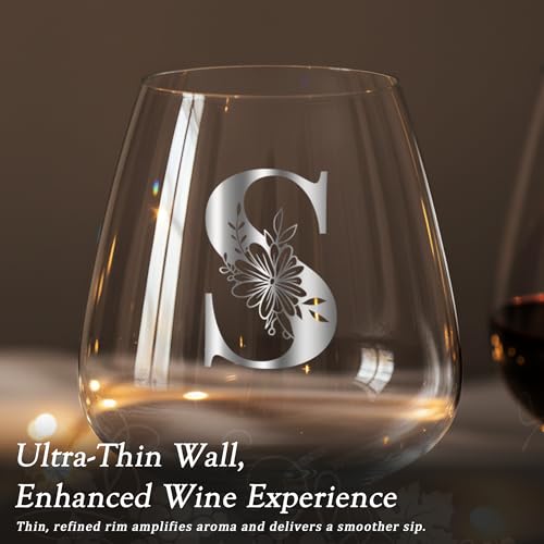 Personalized Crystal Wine Glass for Women Wife Birthday Wedding Anniversary Her Unique Letter Gift Over 20 25 30 40 50 55 ...