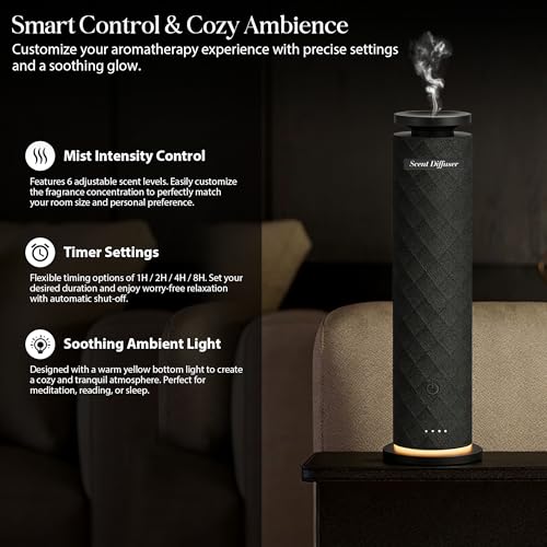 Waterless Scent Diffuser Starter Kit with 5 Oils, Luxury Hotel Style Cold Air Diffuser Oil Machine for Home, 1000 Sq Ft Co...